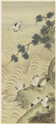 松鹤图　轴,绘画,翎毛,树木,山水,花草