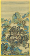 平阳传灯寺图　轴,绘画,建筑,树木,山水