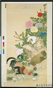 无名氏画富贵吉庆图　轴,绘画,翎毛,花草,山水