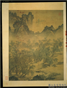 无款山水　轴,绘画,山水,建筑,树木,花草,器用,船,人物