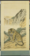 清马负图画虎　轴,绘画,走兽,山水,树木