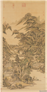 清王原祁松亭山色　轴,绘画,山水,树木,器用,建筑,人物