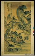 清戴天瑞秋山图　轴,绘画,山水,建筑,树木