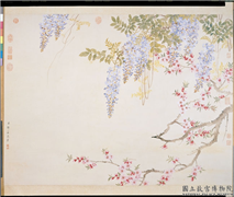 清邹一桂桃花紫藤　轴,绘画,花草