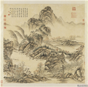 清董邦达画山水高宗御题　轴,绘画,山水,人物,建筑,树木,船