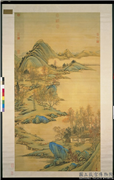 清唐岱秋林读易图　轴,绘画,山水,树木,建筑,人物,器用