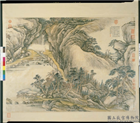 清张宗苍画水轩吟眺　轴,绘画,山水,树木,建筑,人物