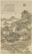 清余省绘姑洗昌辰　轴,绘画,树木,建筑,山水,人物,花草