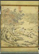 清金廷标竹溪六逸　轴,绘画,经史-故事,人物,树木,山水,建筑,器用