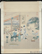 清金廷标画曹大家授书图　轴,绘画,经史-故事,节令与二十四节气,人物,建筑,花草,器用,山水,树木,果蔬