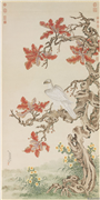 清杨大章画白鹰　轴,绘画,翎毛,花草,树木