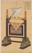 清艾启蒙画土尔扈特白鹰　轴,绘画,翎毛,器用