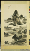 清世鉴画夏山欲雨图　轴,绘画,山水,树木,建筑,船,人物