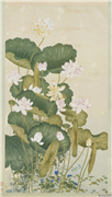 清沈世杰荷花　轴,绘画,花草,果蔬