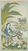 清许良标芭蕉美人图　轴,绘画,人物,树木,花草,建筑,山水,器用