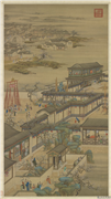 清画院画十二月月令图一月　轴,绘画,山水,建筑,花草,节令与二十四节气,器用,人物