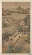 清画院画十二月月令图二月　轴,绘画,山水,节令与二十四节气,建筑,花草,人物,其他,器用,走兽