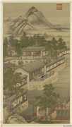 清画院画十二月月令图七月　轴,绘画,山水,节令与二十四节气,建筑,树木,人物,果蔬,器用,翎毛,花草
