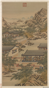清画院画十二月月令图十月　轴,绘画,山水,节令与二十四节气,建筑,树木,人物,器用,果蔬