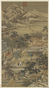 清画院画十二月月令图十二月　轴,绘画,山水,节令与二十四节气,建筑,走兽,花草,树木,人物,器用,船