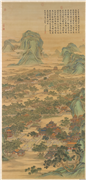 清唐岱孙佑沈源周鲲丁观鹏等画院本新丰图　轴,绘画,经史-故事,建筑,树木,山水,人物,翎毛,走兽,器用,车,船