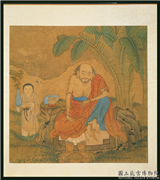 宋人十六应真像　册　应真像（九）,绘画,佛道人物,树木,器用