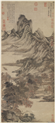 元王蒙秋山草堂图　轴,绘画,山水,建筑,船,人物,树木,器用