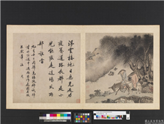 明沈周摹古　册　仿巨然山水,绘画,山水,树木,走兽,建筑,器用