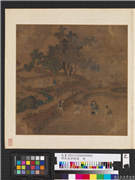 明仇英耕织图　册　插秧,绘画,山水,人物,器用,树木,建筑