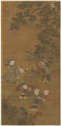 元人秋景戏婴　轴,绘画,山水,节令与二十四节气,人物,花草,走兽,果蔬,器用,水中动植物