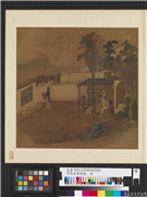 明仇英耕织图　册　练丝,绘画,人物,器用,建筑,树木,草虫