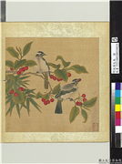 明仇英花鸟　册　樱桃,绘画,果蔬,翎毛,树木