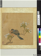 明仇英花鸟　册　梨花斑鸠,绘画,花草,翎毛