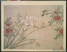 明林达花卉翎毛　册　月季麻雀,绘画,花草,翎毛