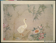 明林达花卉翎毛　册　月季竹鹅,绘画,花草,翎毛,树木