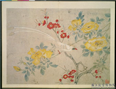 明林达花卉翎毛　册　桃花寿带,绘画,花草,翎毛