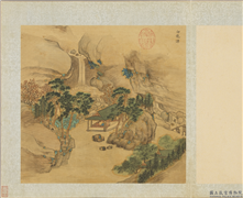 明周用画新安十景图　册　白龙潭,绘画,山水,建筑,人物,树木