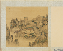 明周用画新安十景图　册　文殊台,绘画,山水,人物,树木,建筑