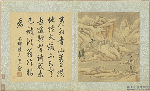 明陆士仁湖山佳趣　册　雪中赋诗,绘画,山水,人物,树木,建筑,走兽