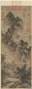 元朱叔重秋山叠翠　轴,绘画,山水,树木,建筑