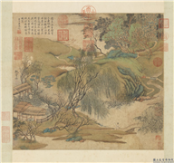 元朱叔重春塘柳色　轴,绘画,山水,树木,人物,建筑