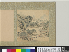 清王翬拟古山水画册　册　引驴过桥,绘画,山水,树木,建筑,走兽,船,人物