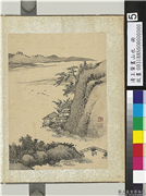 清王翬画山水　册　临水筑居,绘画,山水,树木,人物,翎毛,建筑