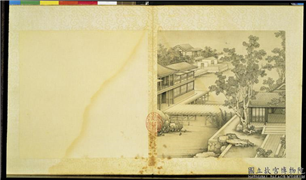 清焦秉贞山水　册　桐荫清阁,绘画,建筑,树木,山水,花草