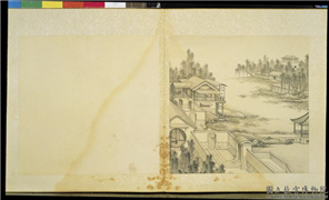清焦秉贞山水　册　夏塘图,绘画,山水,建筑,树木,花草,器用