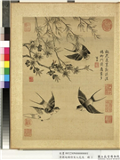 清蒋廷锡仿宋人花鸟　册　杨柳桃花,书法,树木,花草,翎毛