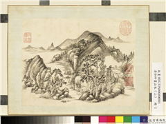 清弘旿画山水（二）　册　溪亭舣艇,绘画,山水,树木,建筑