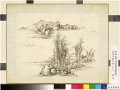 清弘旿画山水（二）　册　秋江独钓,绘画,山水,人物,树木,建筑,船