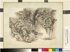 清弘旿画山水（二）　册　悬崖飞瀑,绘画,山水,人物,树木,建筑