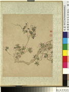 清陈书仿古花卉翎毛　册　海棠白头翁,绘画,花草,翎毛